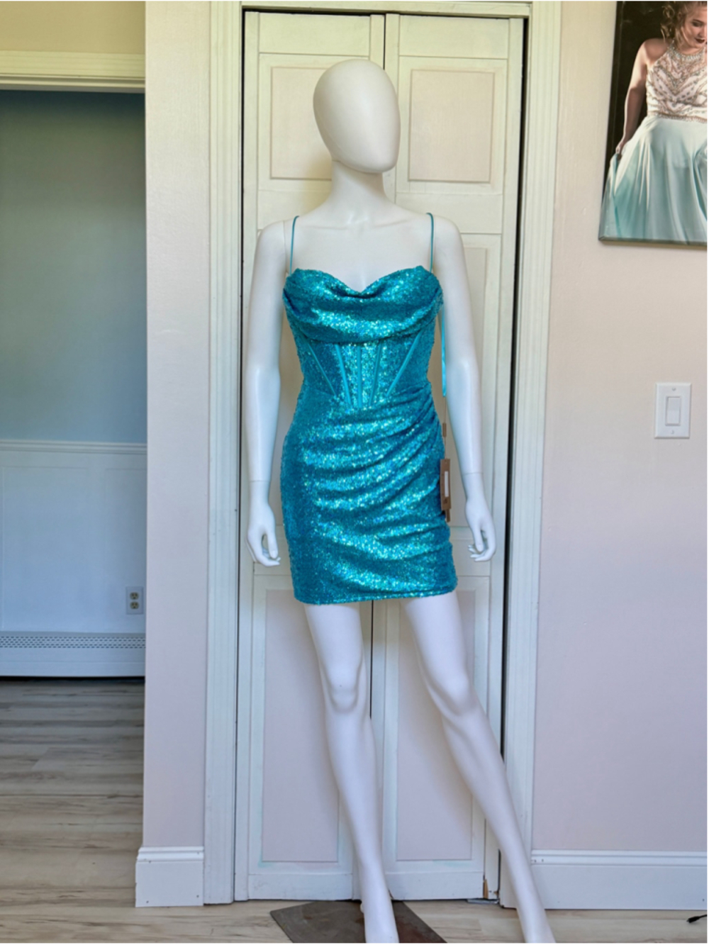 Size 0 Turquoise Bodycon Mini Dress Party Homecoming Hoco Vegas